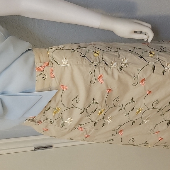 Vtg ORVIS Beige Floral Vine Embroidered Flat Front Pocket Cotton Land Girl Skirt - Picture 4 of 10